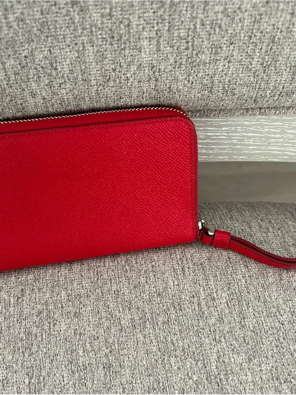 Coach Red Zip-Around Leather Wallet with Silver Hardware